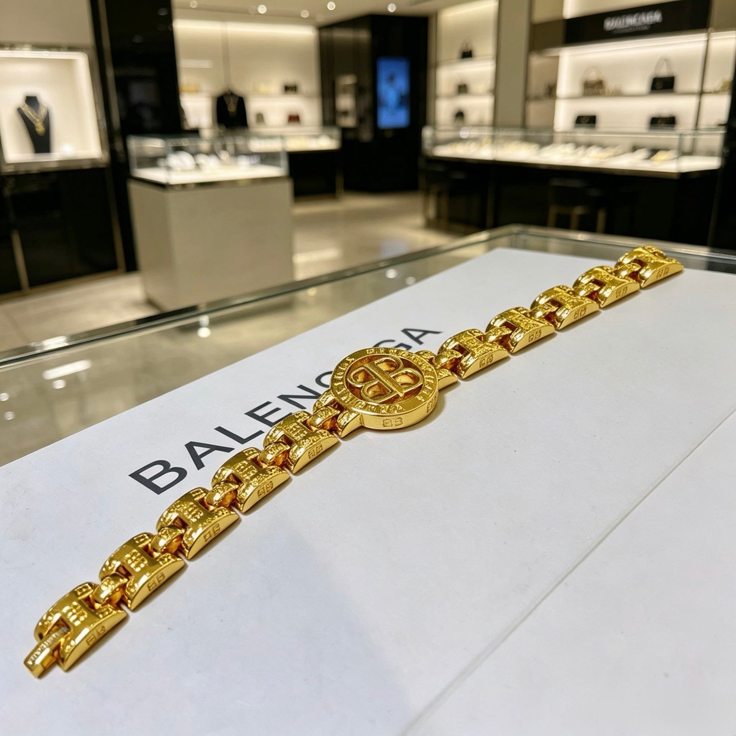 Geometric Emblem Bracelet in Polished Metal-Tone – Design 065 front product view