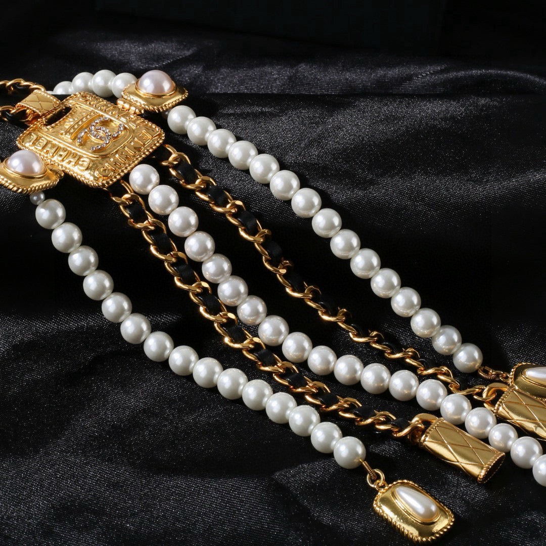 Double-C Emblem Pendant Necklace in Gold-Tone – Design 027 styled product view