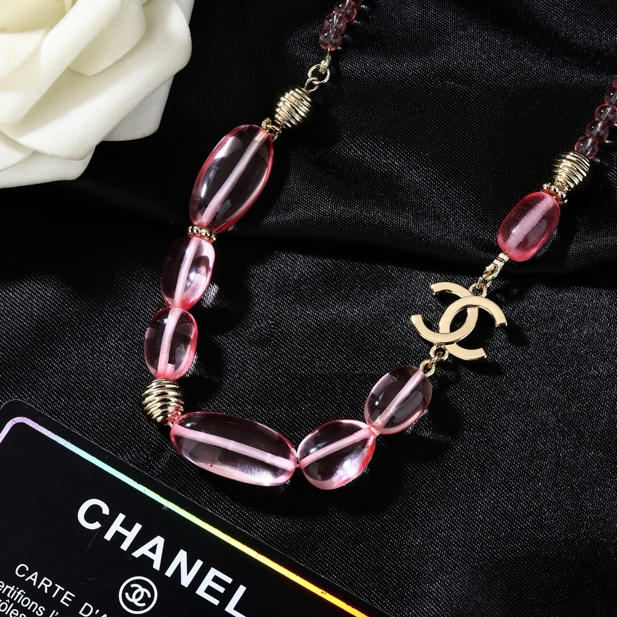 Double-C Emblem Pendant Necklace in Gold-Tone – Design 025 close-up detail