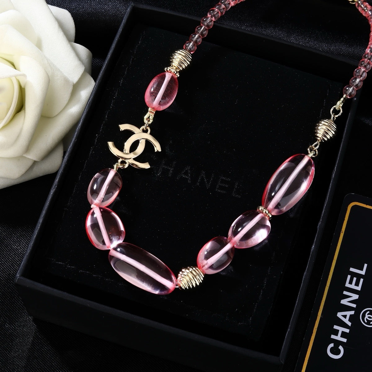 Double-C Emblem Pendant Necklace in Gold-Tone – Design 025 styled product view