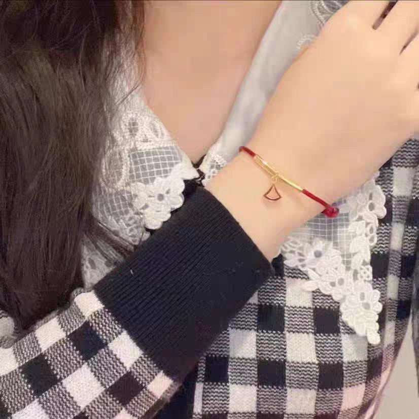 Red Cord Braided Bracelet in Polished Metal-Tone – Red Cord Detail – Design 005 front product view