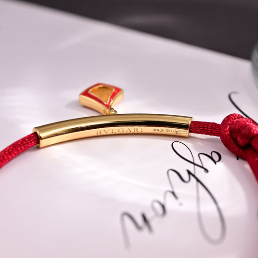 Red Cord Braided Bracelet in Polished Metal-Tone – Red Cord Detail – Design 005 main product view