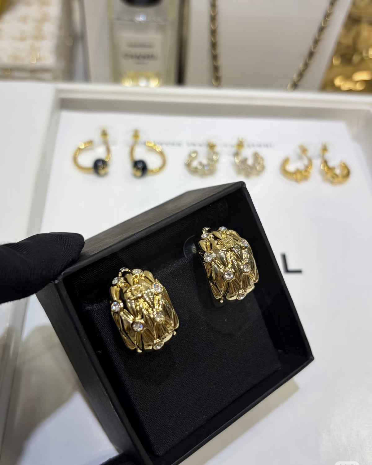 Signature Emblem Stud Earrings in Gold-Tone – Design 072 front product view