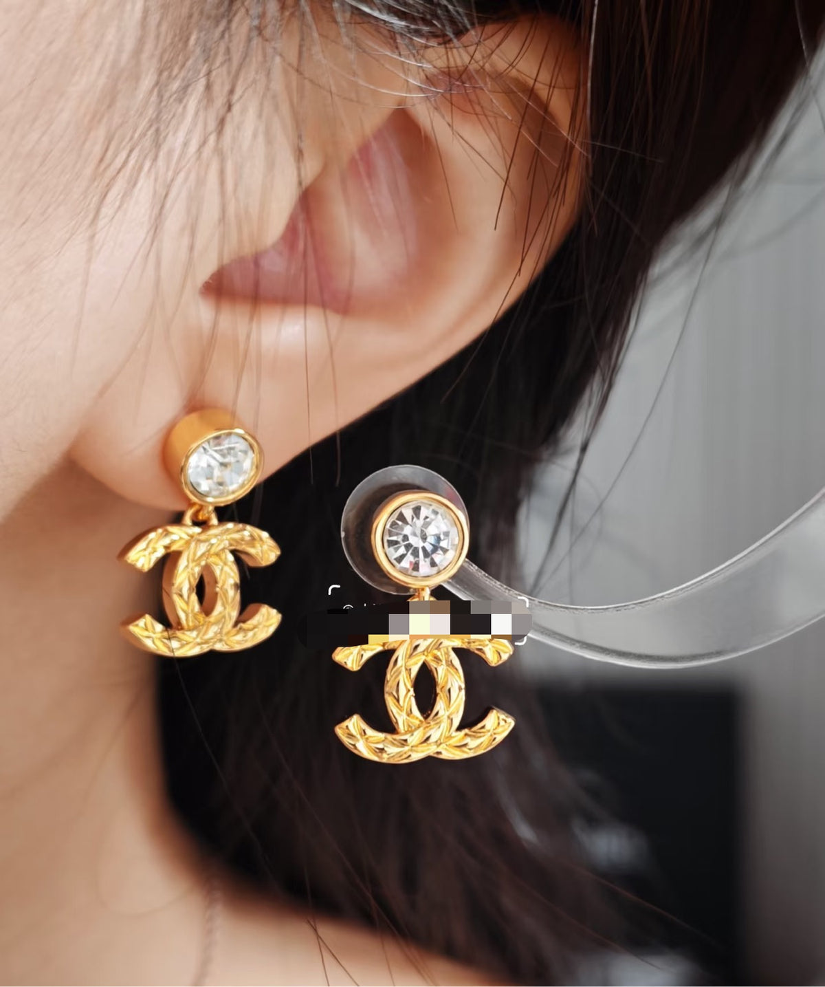 Double-C Emblem Stud Earrings in Gold-Tone – Design 041 main product view