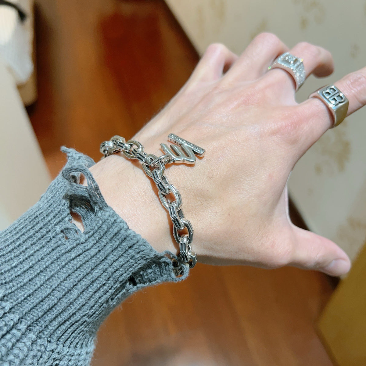 Geometric Emblem Bracelet in Polished Metal-Tone – Design 074 main product view