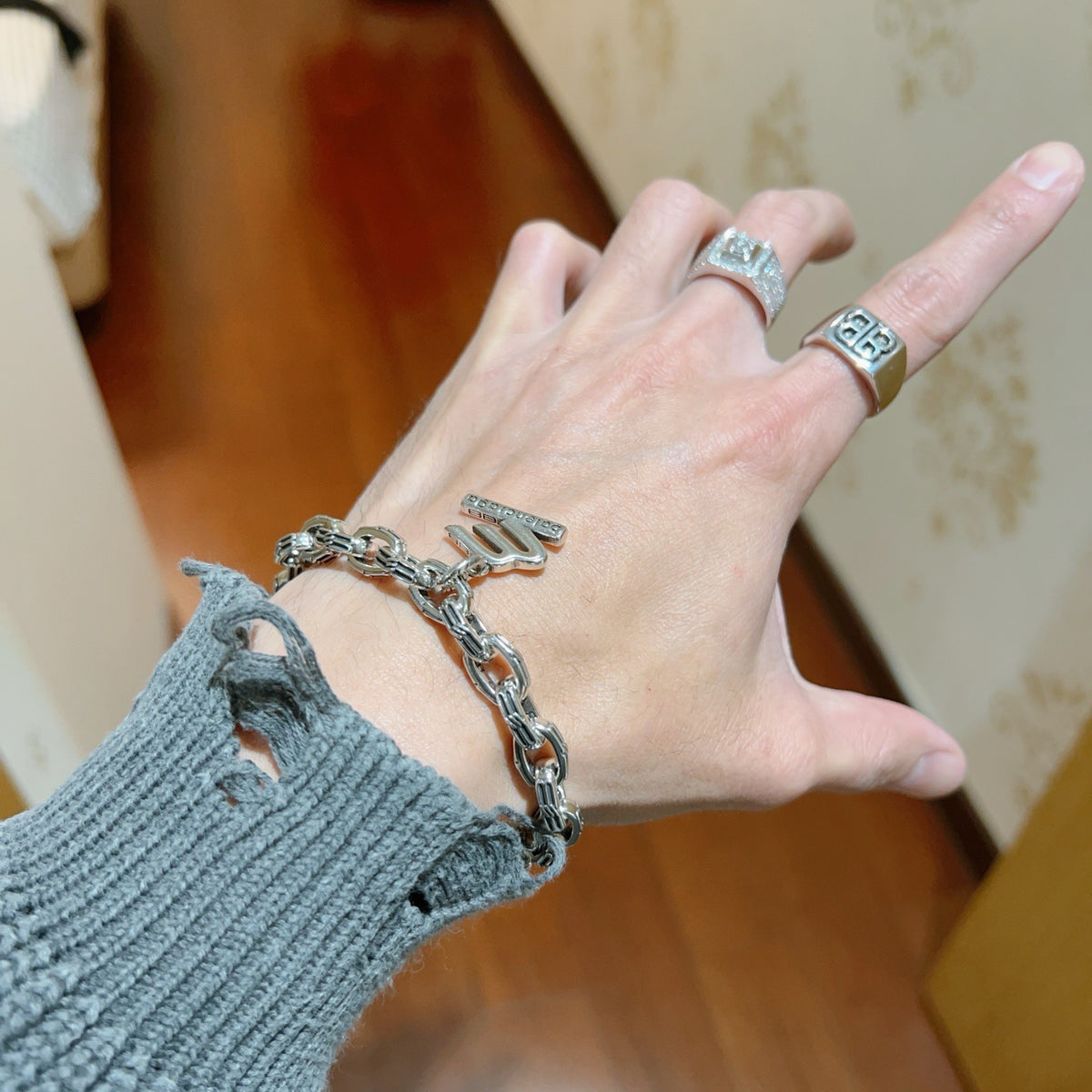 Geometric Emblem Bracelet in Polished Metal-Tone – Design 068 styled product view