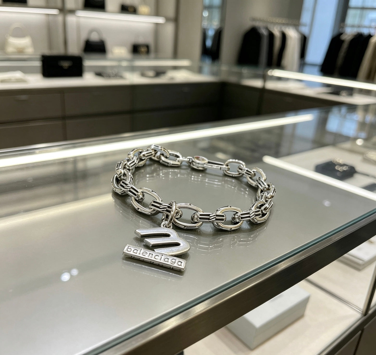 Geometric Emblem Bracelet in Polished Metal-Tone – Design 068 side detail