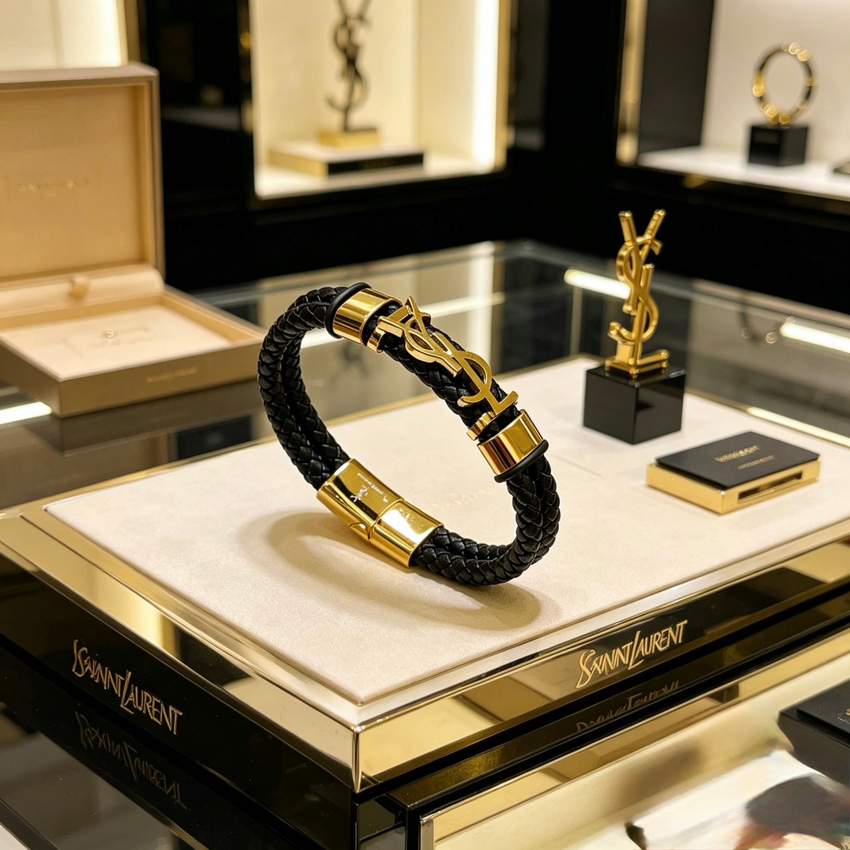Geometric Emblem Bangle in Polished Metal-Tone – Design 006 front product view