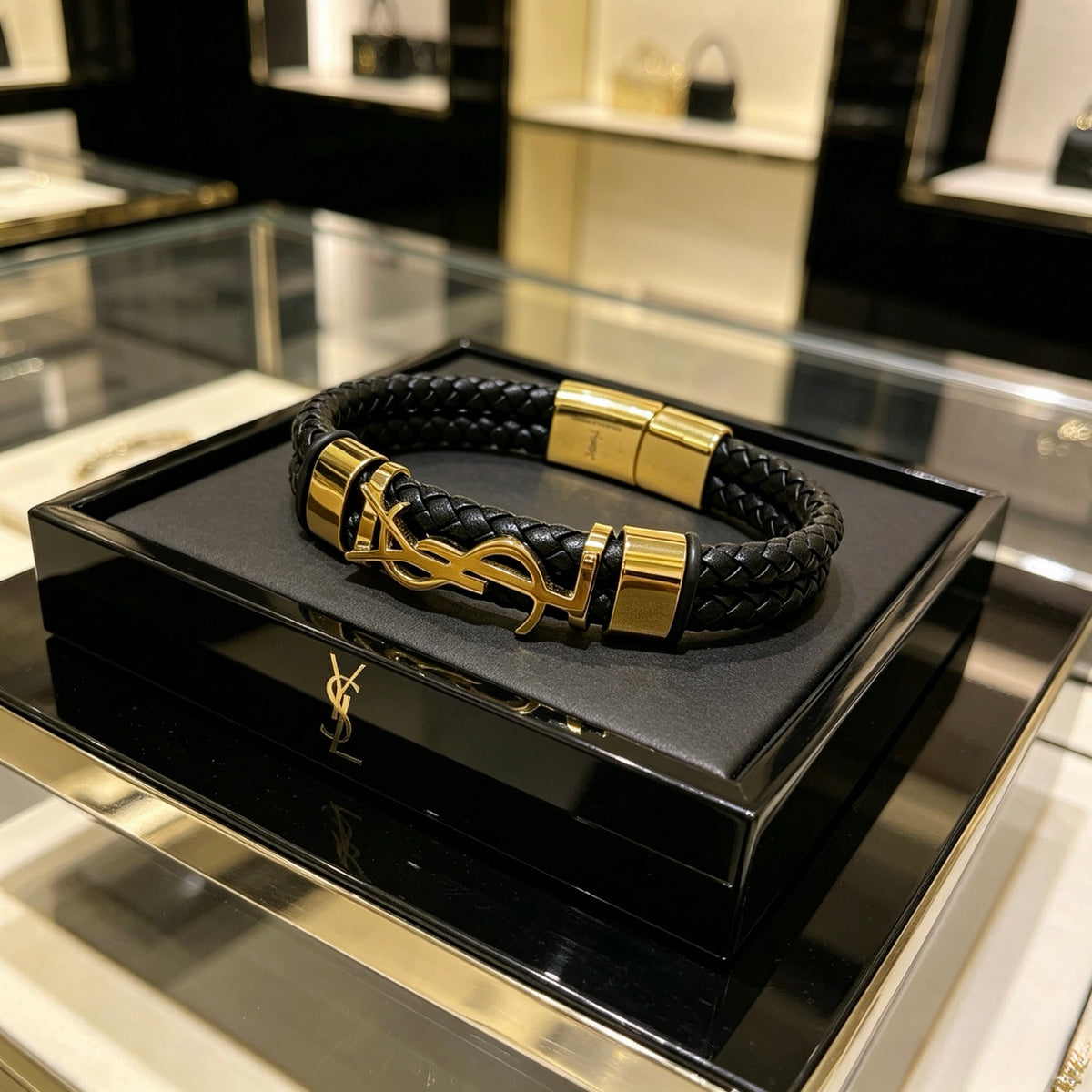 Geometric Emblem Bangle in Polished Metal-Tone – Design 006 side detail