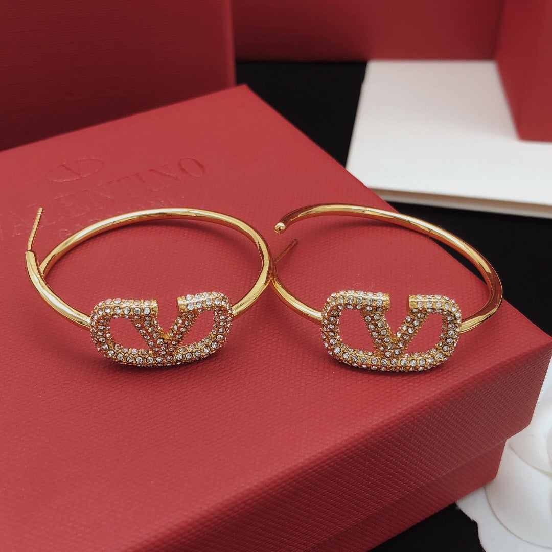 Moon Crystal-Accent Statement Earrings – Design 01 front view