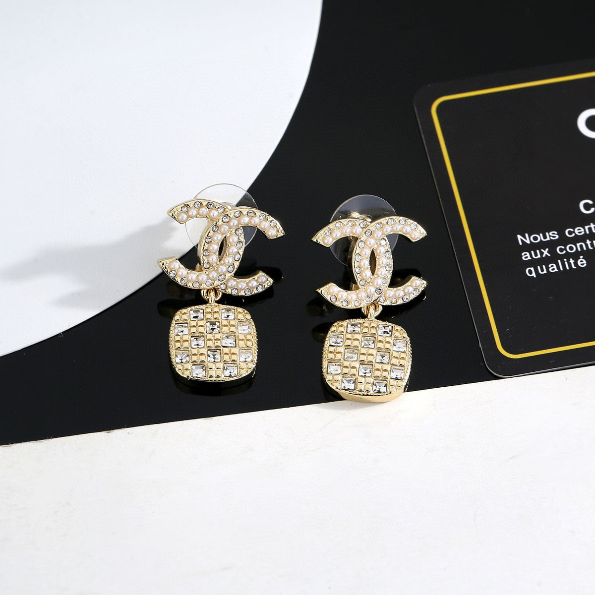 Signature Emblem Stud Earrings in Gold-Tone – Design 079 detail view
