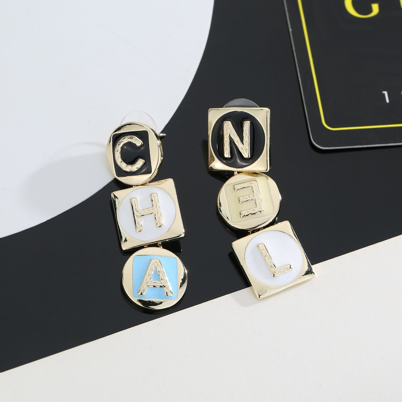 Letter Stud Earrings in Polished Metal-Tone – Design 006 side detail