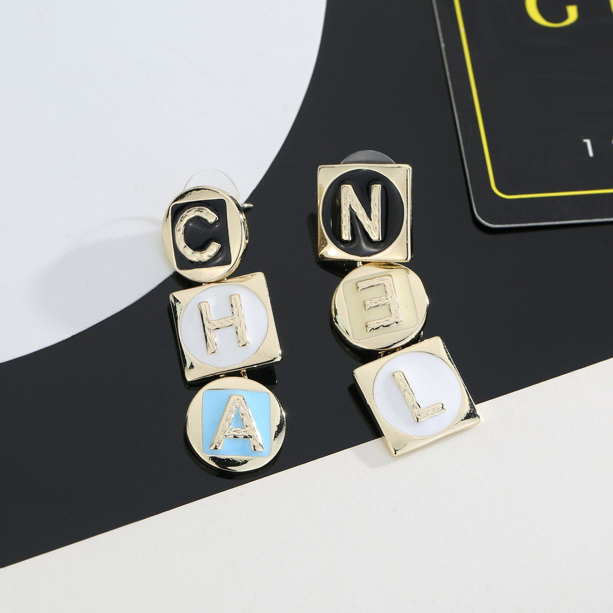 Letter Stud Earrings in Polished Metal-Tone – Design 019 side detail