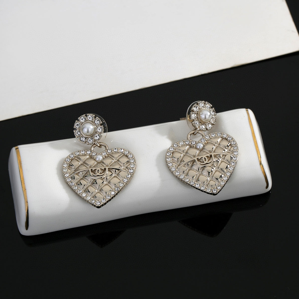 Signature Emblem Stud Earrings in Gold-Tone – Design 014 side detail
