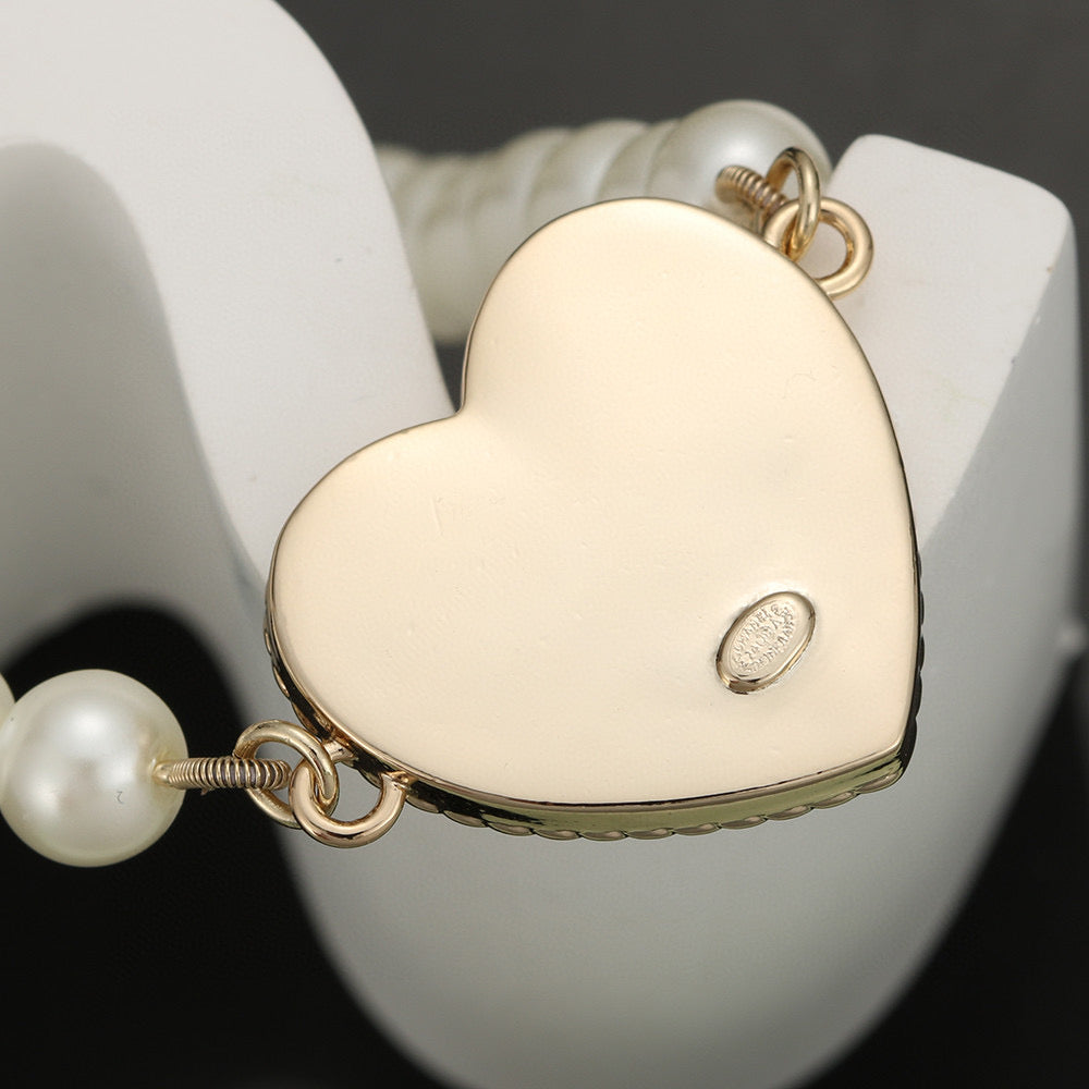 Double-C Emblem Bracelet in Polished Metal-Tone – Pearl Detail – Design 004 side detail
