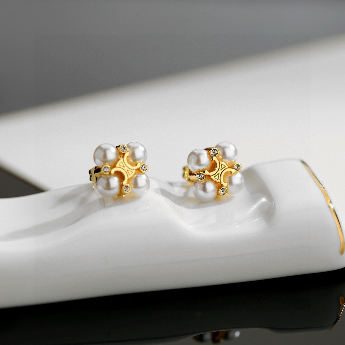 Signature Emblem Stud Earrings in Gold-Tone – Design 10 front view