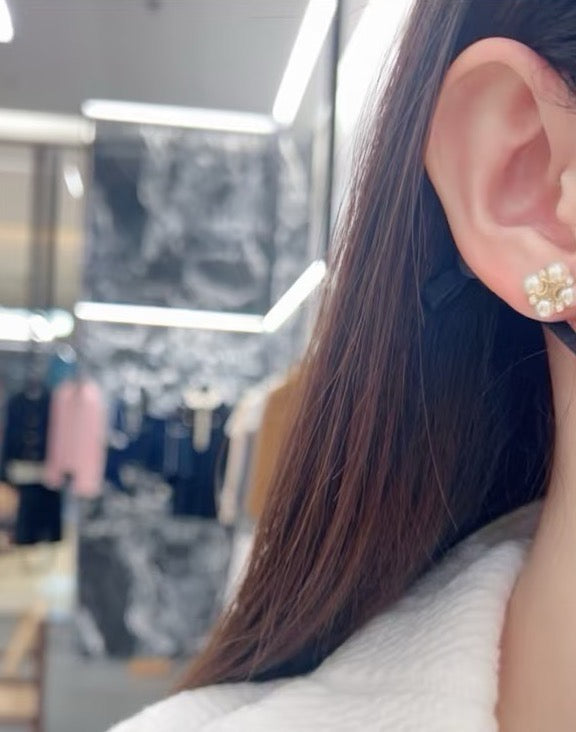 Signature Emblem Stud Earrings in Gold-Tone – Design 10 side detail