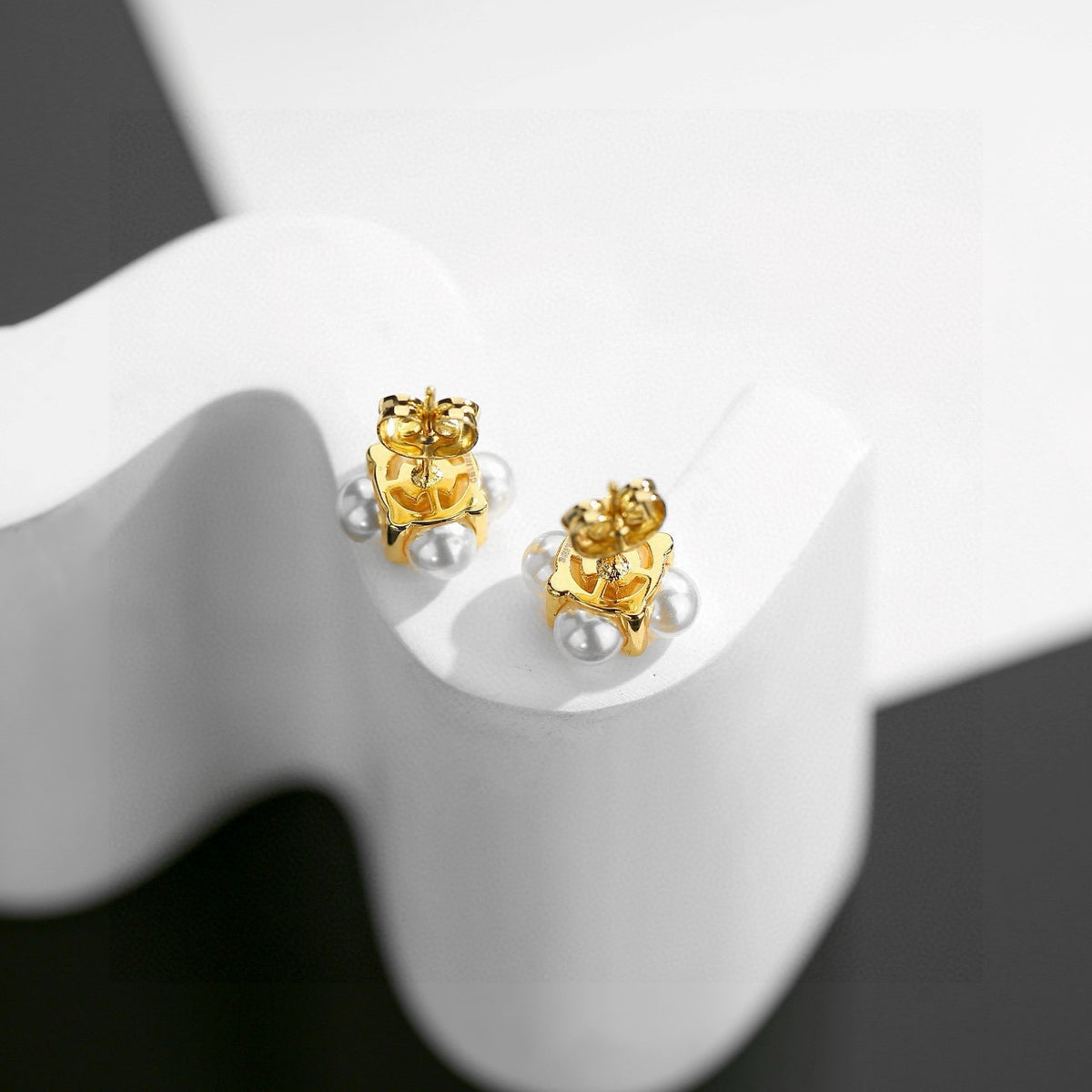 Signature Emblem Stud Earrings in Gold-Tone – Design 10 main product view
