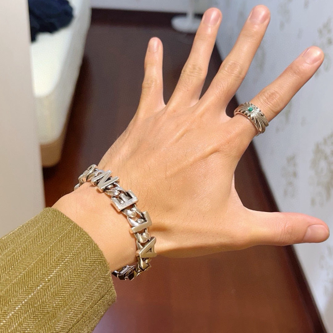 Geometric Emblem Bracelet in Polished Metal-Tone – Design 076 detail view