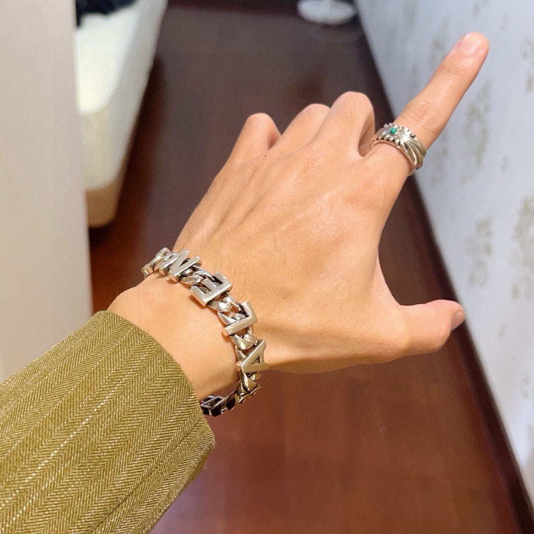 Geometric Emblem Bracelet in Polished Metal-Tone – Design 076 main product view