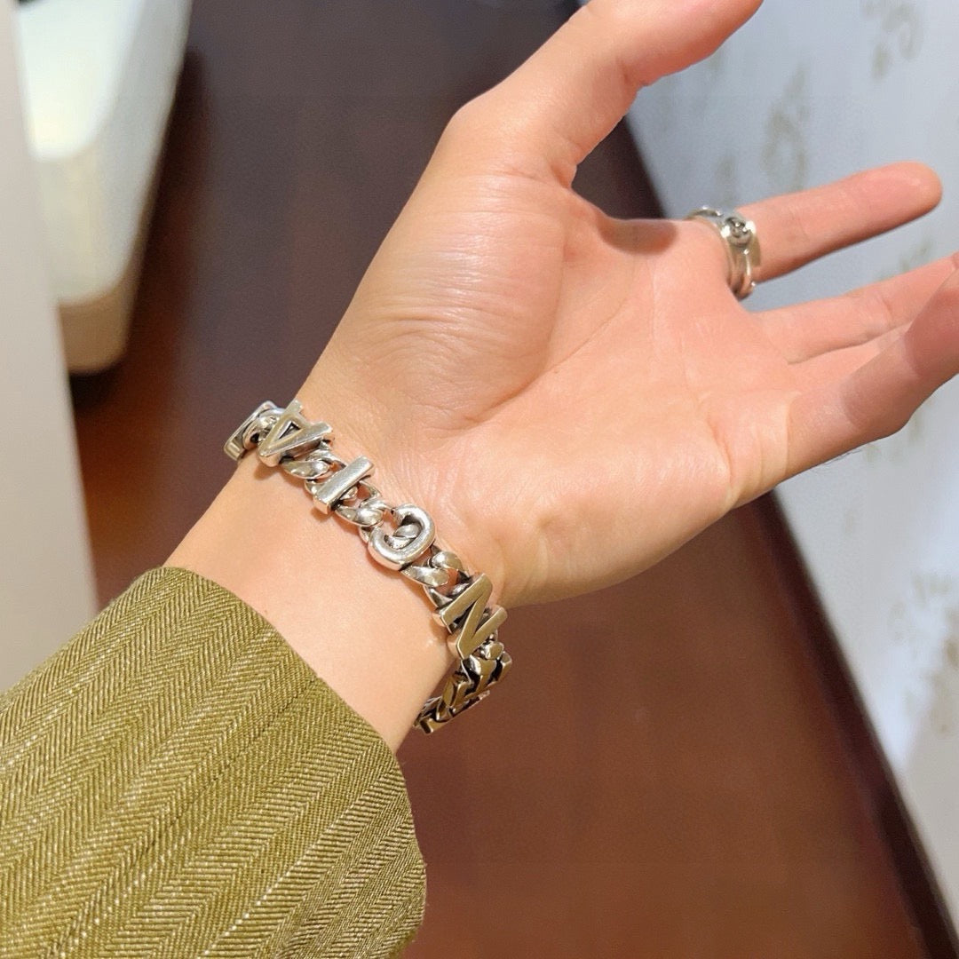 Geometric Emblem Bracelet in Polished Metal-Tone – Design 076 side detail