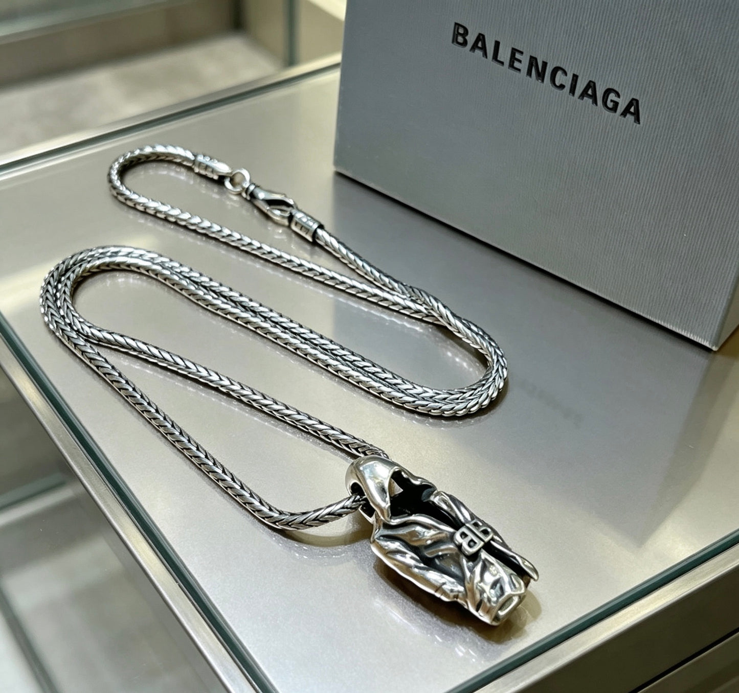 Geometric Emblem Pendant Necklace in Polished Metal-Tone – Vintage Detail – Design 081 main product view