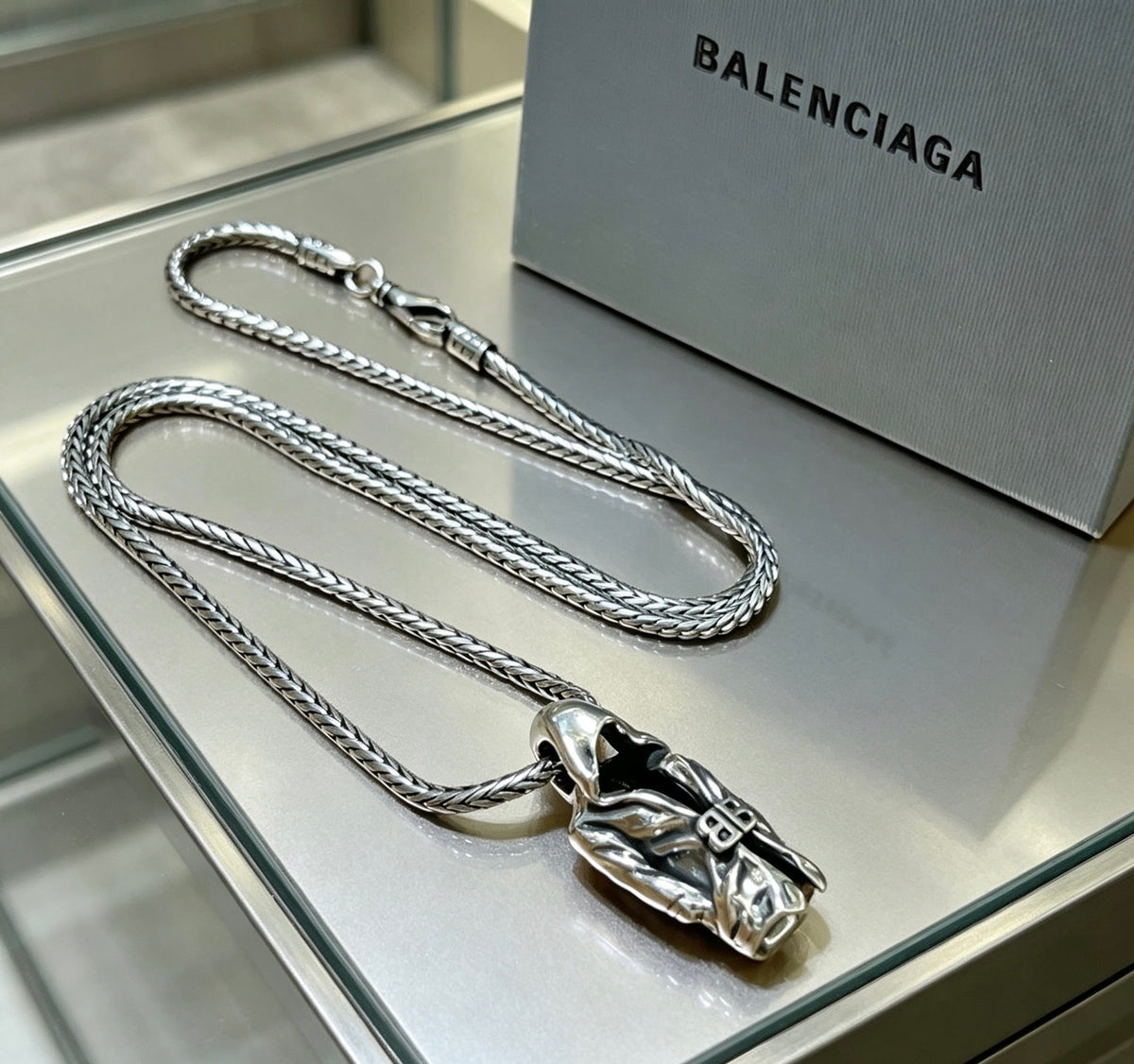 Geometric Emblem Pendant Necklace in Polished Metal-Tone – Vintage Detail – Design 081 main product view