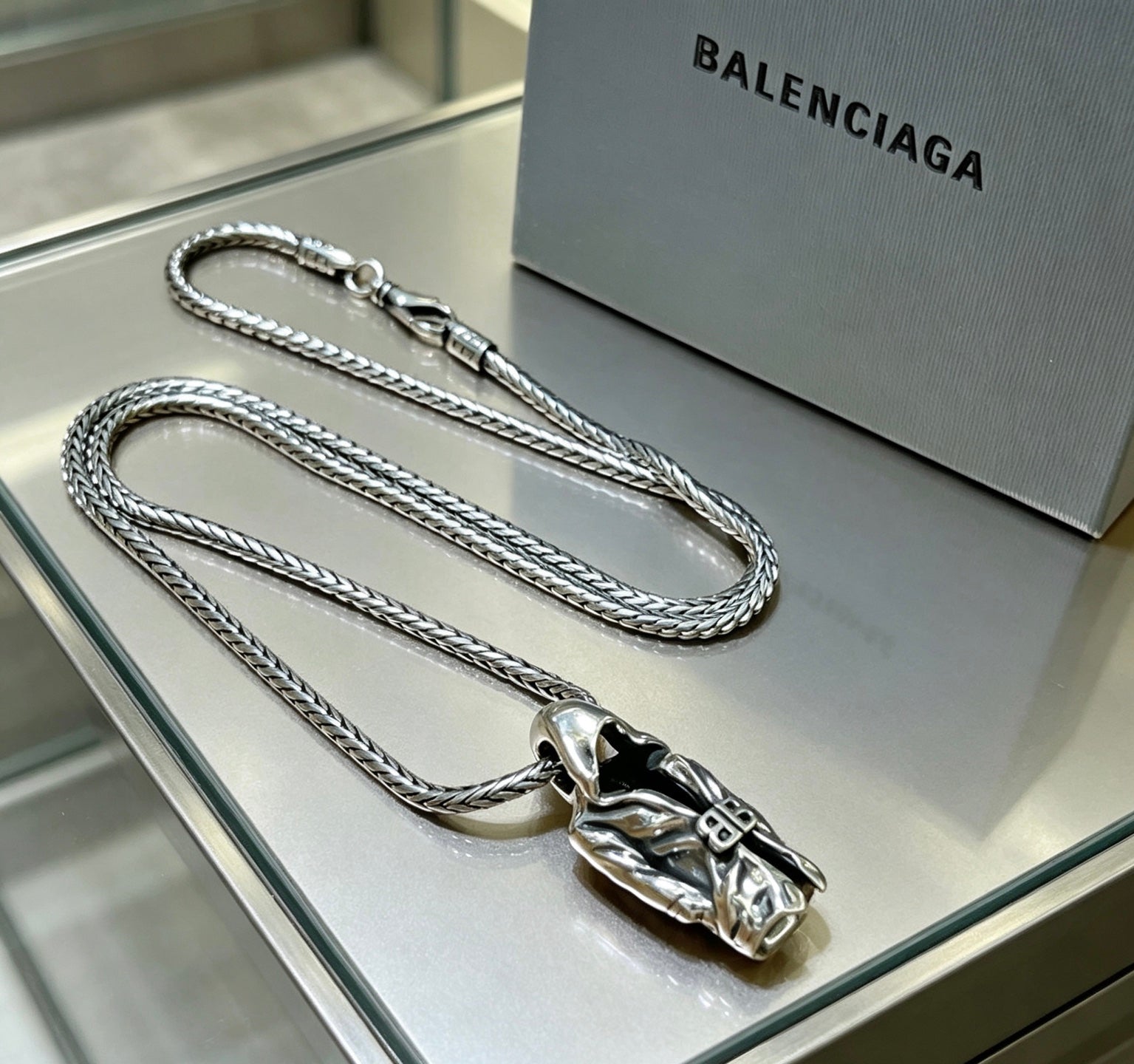 Geometric Emblem Pendant Necklace in Polished Metal-Tone – Vintage Detail – Design 086 main product view