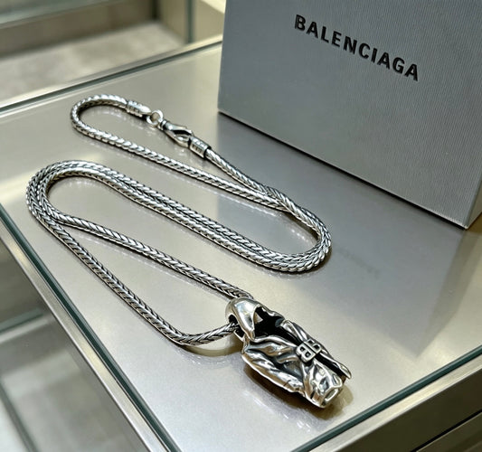 Geometric Emblem Pendant Necklace in Polished Metal-Tone – Vintage Detail – Design 086 main product view