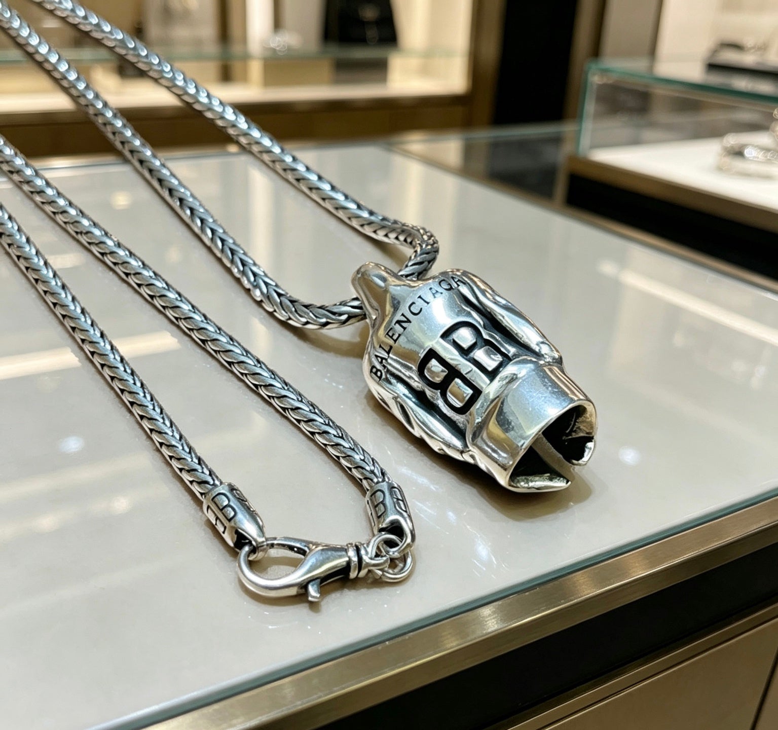 Geometric Emblem Pendant Necklace in Polished Metal-Tone – Vintage Detail – Design 086 detail view