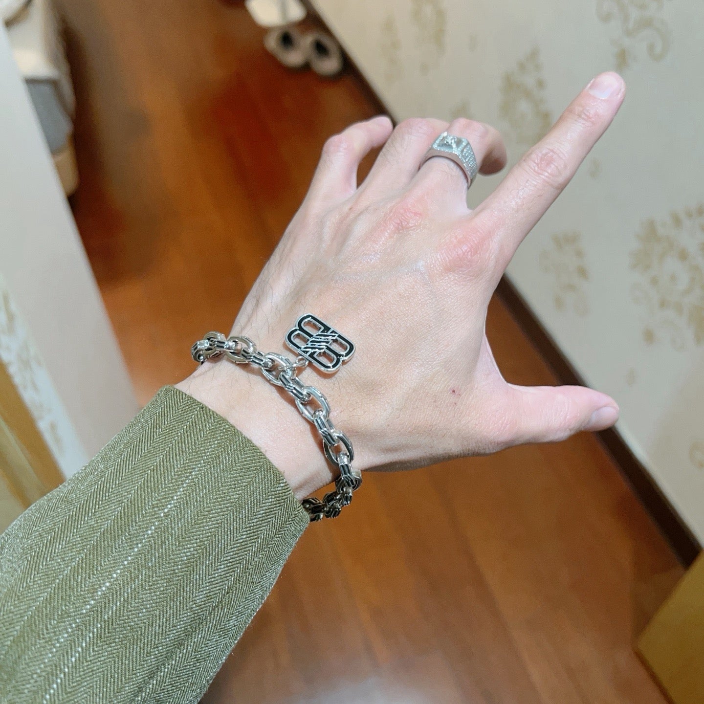 Geometric Emblem Bracelet in Polished Metal-Tone – Design 075 styled product view