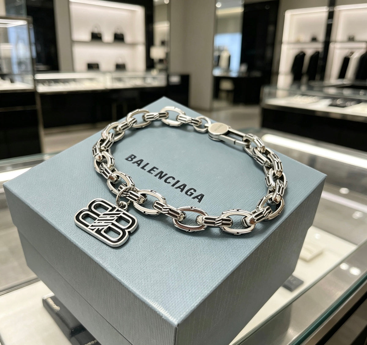 Geometric Emblem Bracelet in Polished Metal-Tone – Design 075 front product view