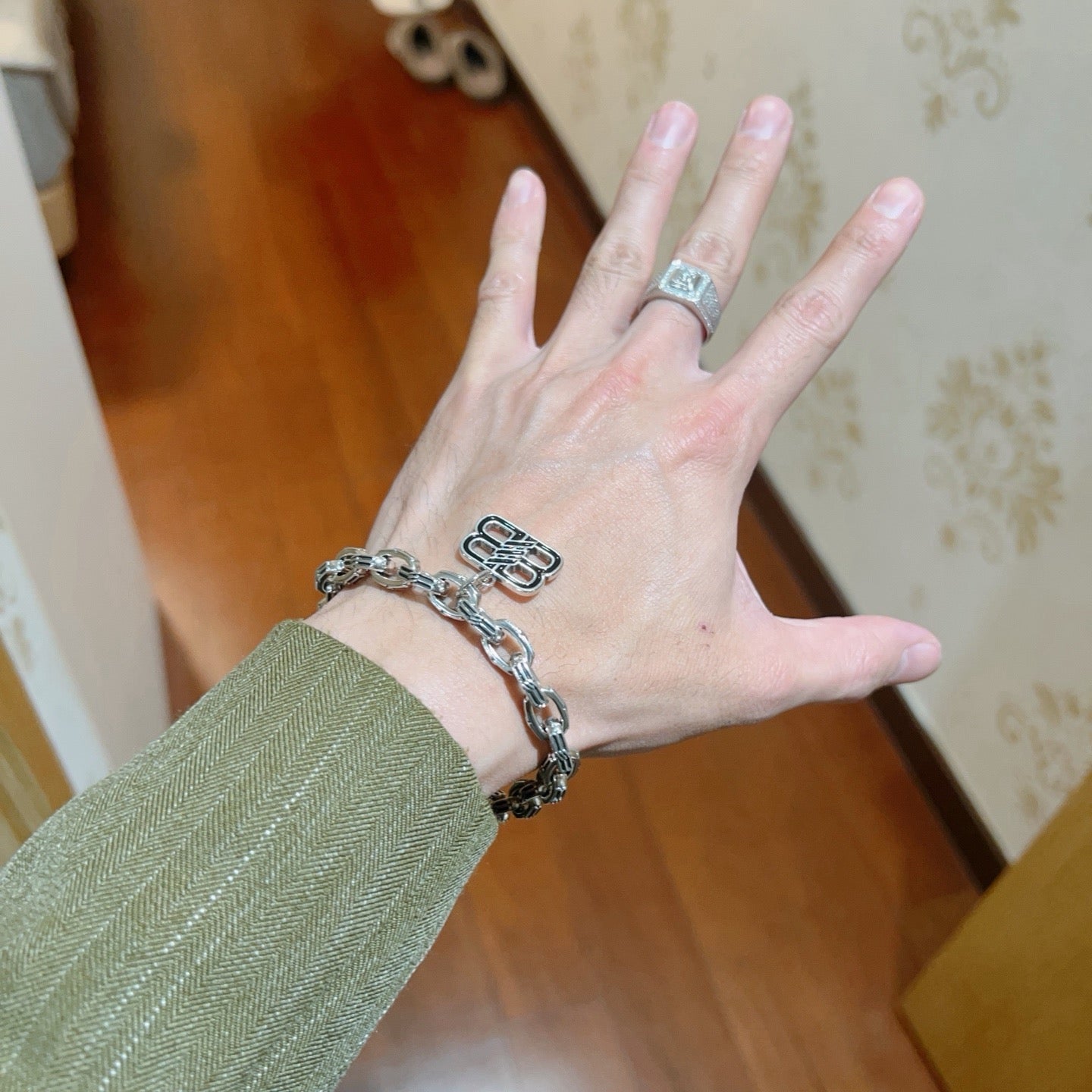 Geometric Emblem Bracelet in Polished Metal-Tone – Design 075 detail view