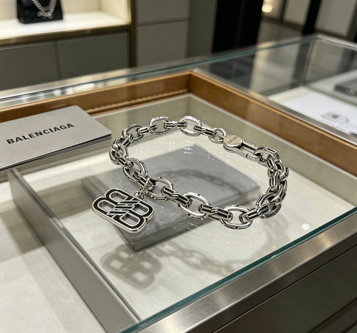 Geometric Emblem Bracelet in Polished Metal-Tone – Design 075 front product view