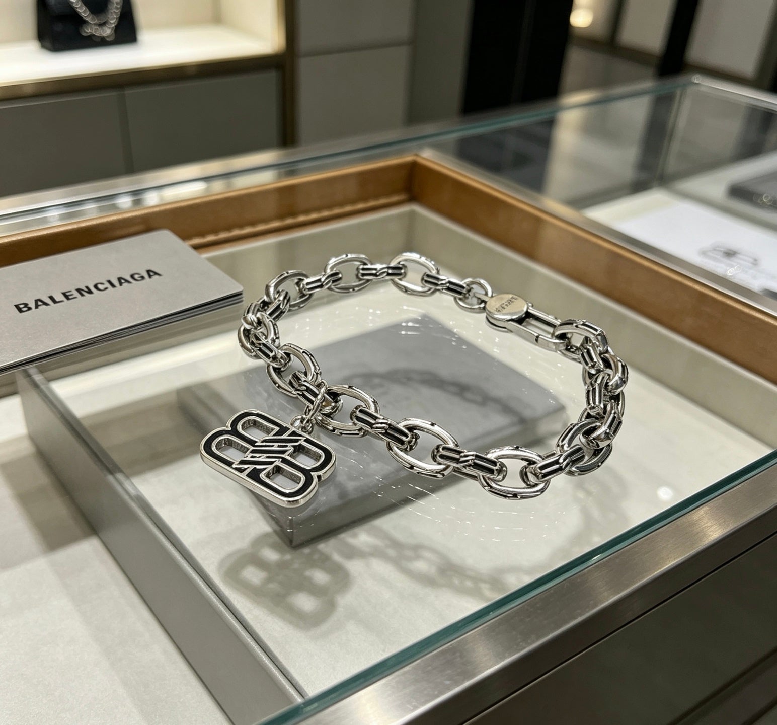 Geometric Emblem Bracelet in Polished Metal-Tone – Design 075 front product view