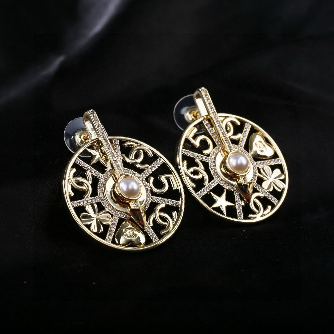 Signature Emblem Statement Earrings in Polished Metal-Tone – Design 025 styled product view