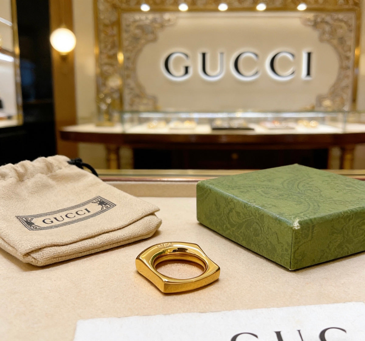 Double-G Emblem Statement Ring in Polished Metal-Tone – Design 014 main product view