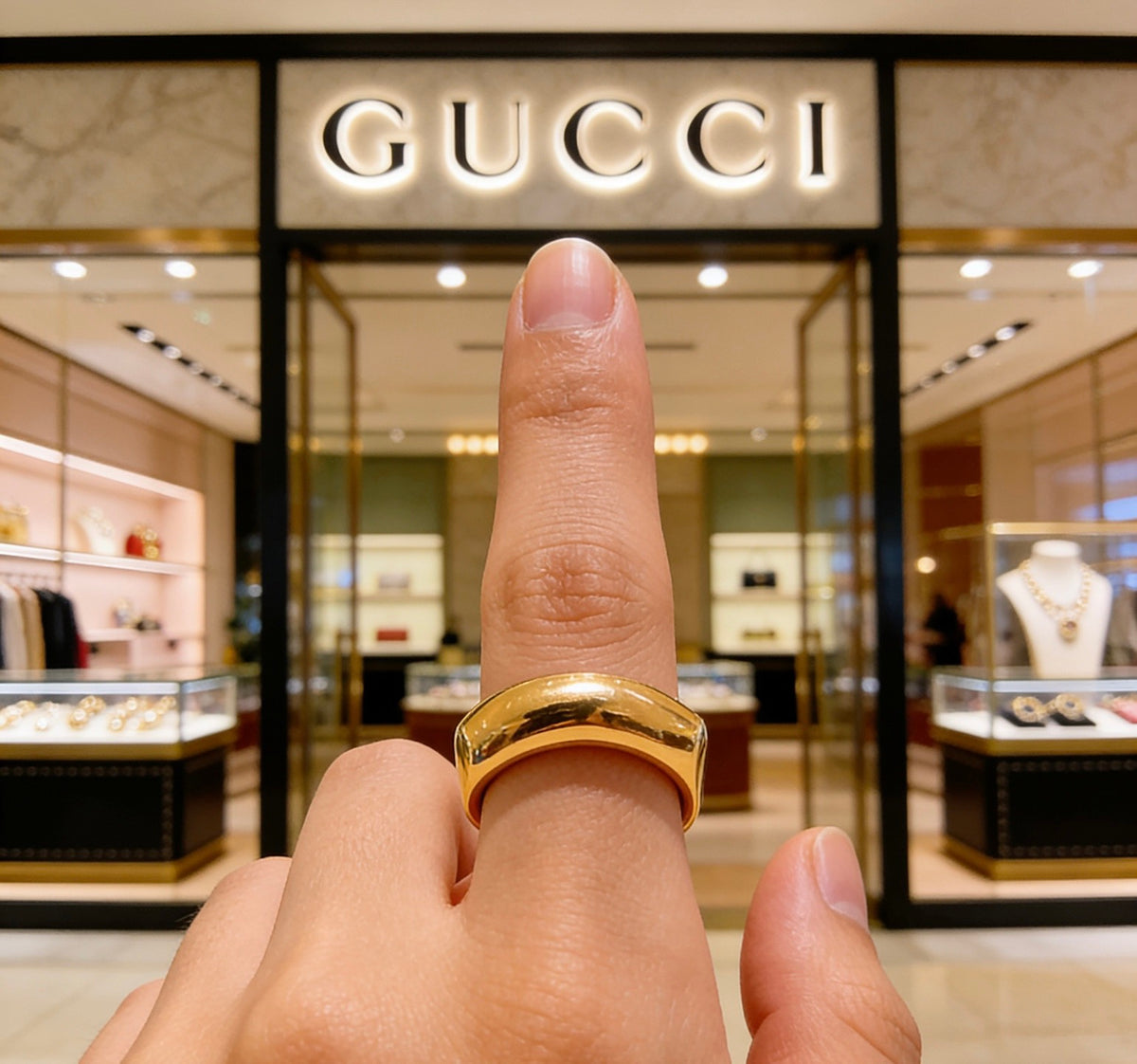 Double-G Emblem Statement Ring in Polished Metal-Tone – Design 014 close-up detail