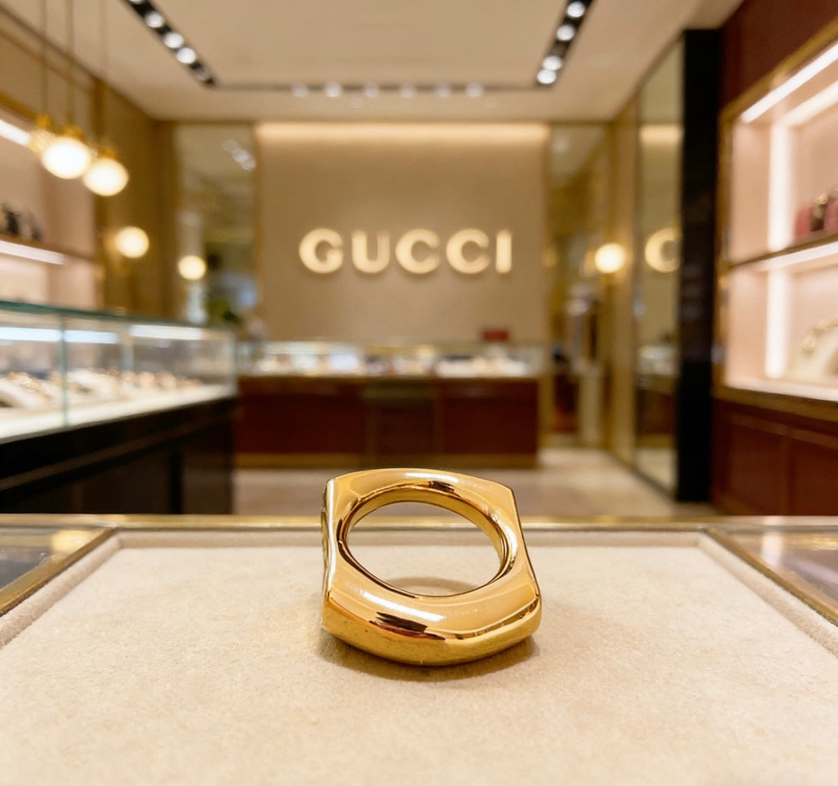 Double-G Emblem Statement Ring in Polished Metal-Tone – Design 014 front product view
