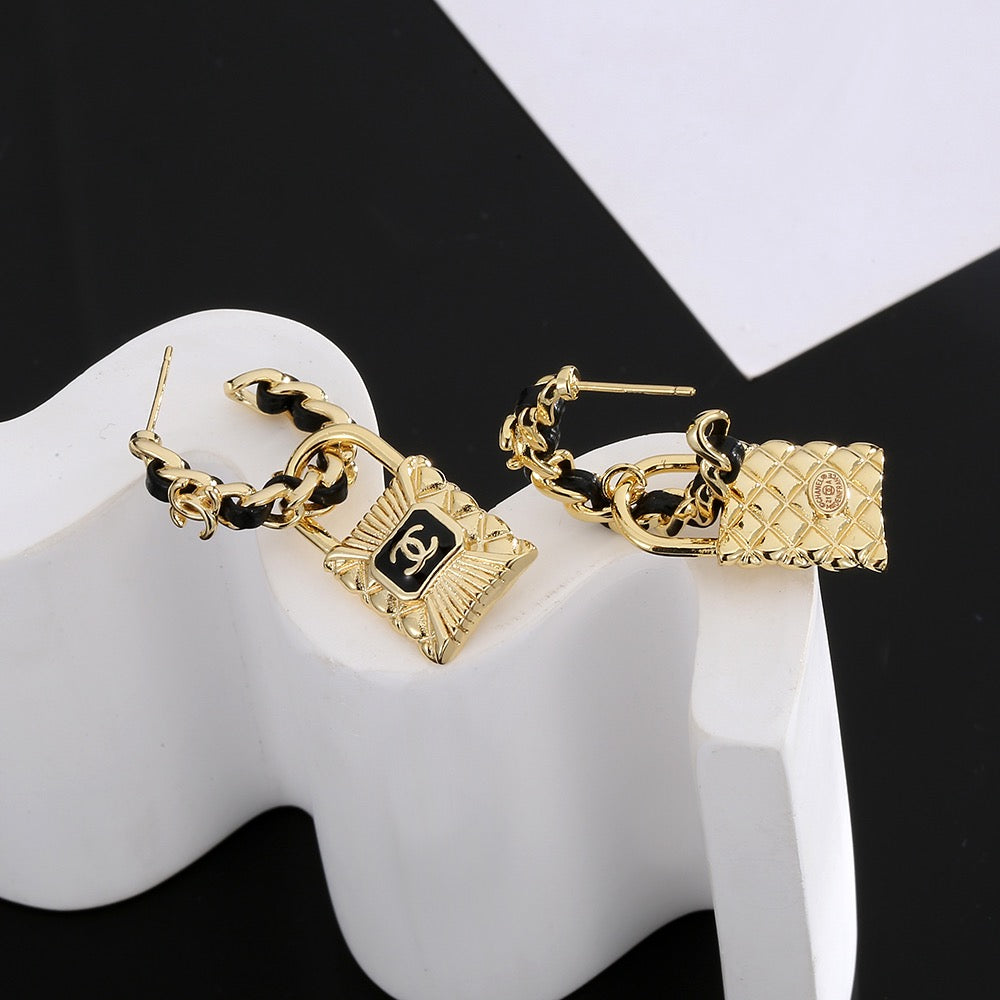 Double-C Emblem Stud Earrings in Gold-Tone – Design 050 styled product view