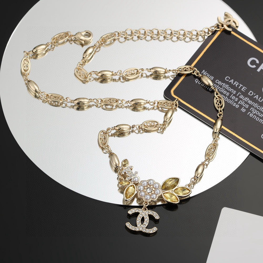 Camellia Pendant Necklace in Gold-Tone – Camellia Detail – Design 007 side detail