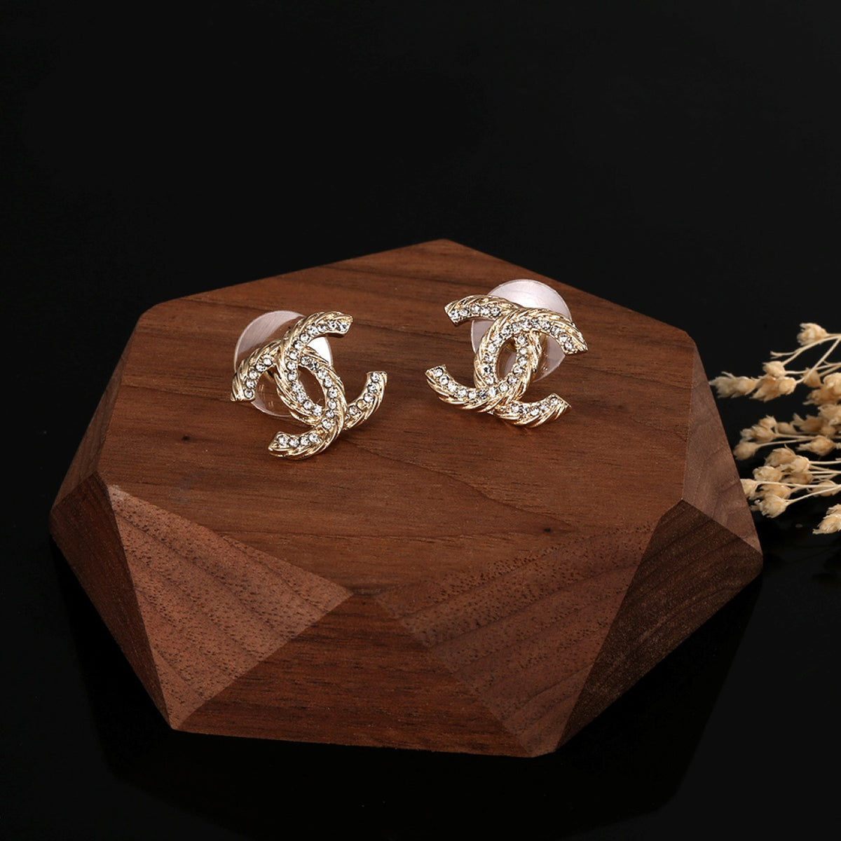 Signature Emblem Stud Earrings in Gold-Tone – Design 009 styled product view