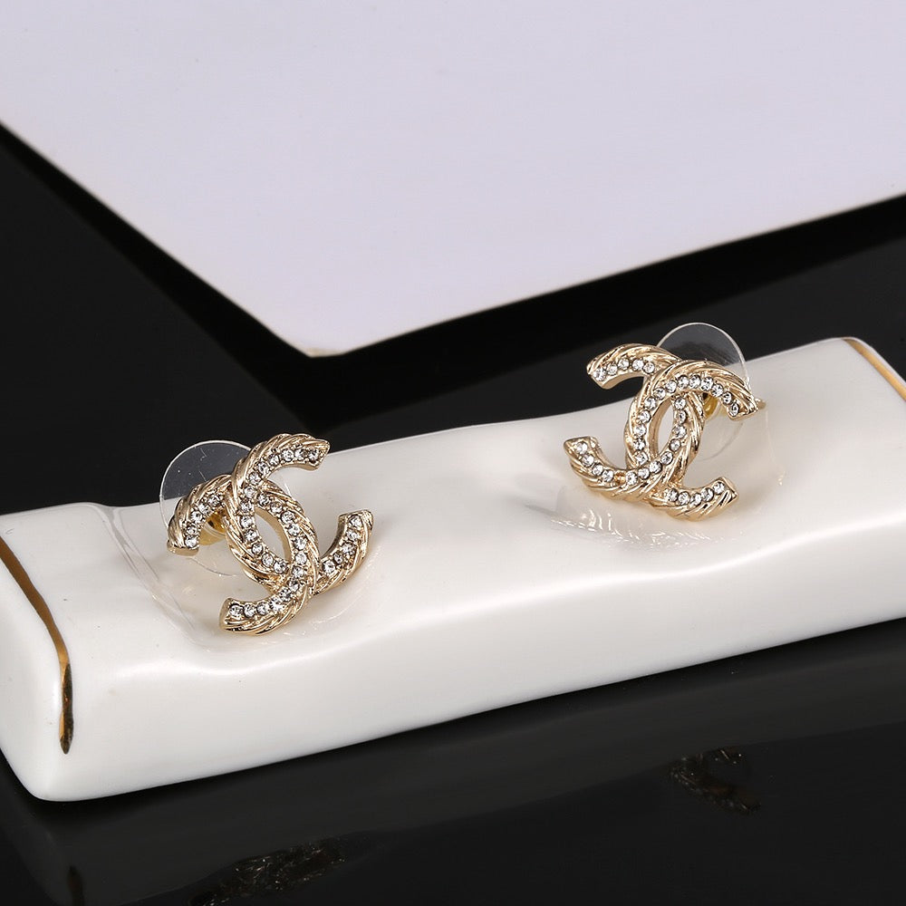 Signature Emblem Stud Earrings in Gold-Tone – Design 009 side detail