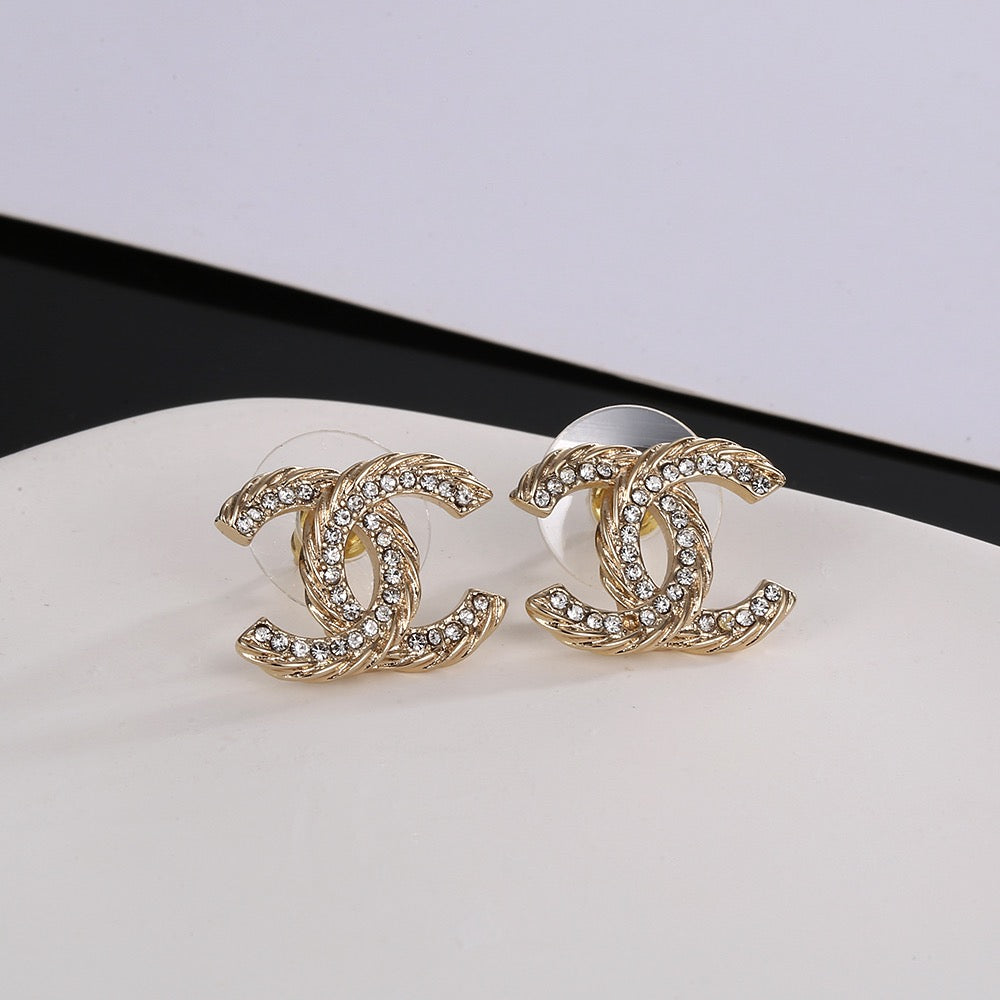 Signature Emblem Stud Earrings in Gold-Tone – Design 009 main product view