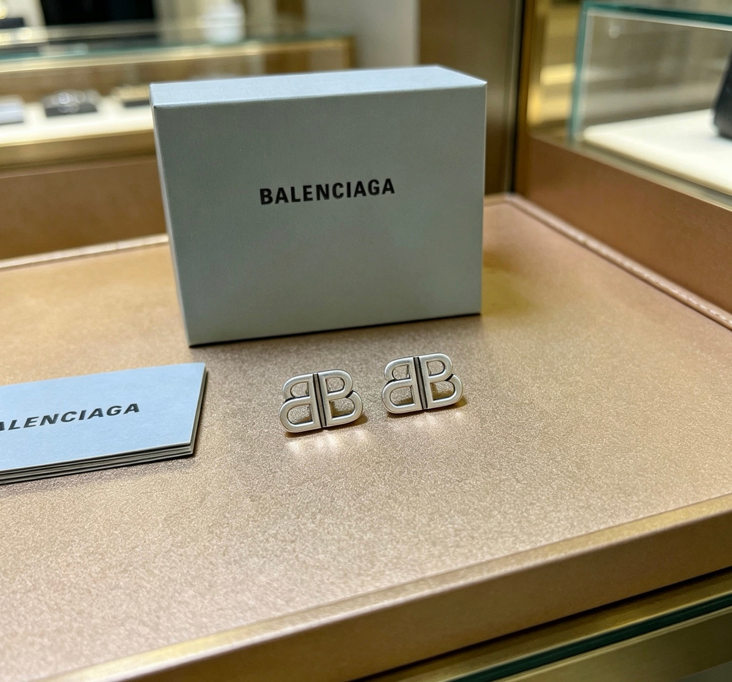 Ring Motif Stud Earrings in Polished Metal-Tone – Design 003 front product view