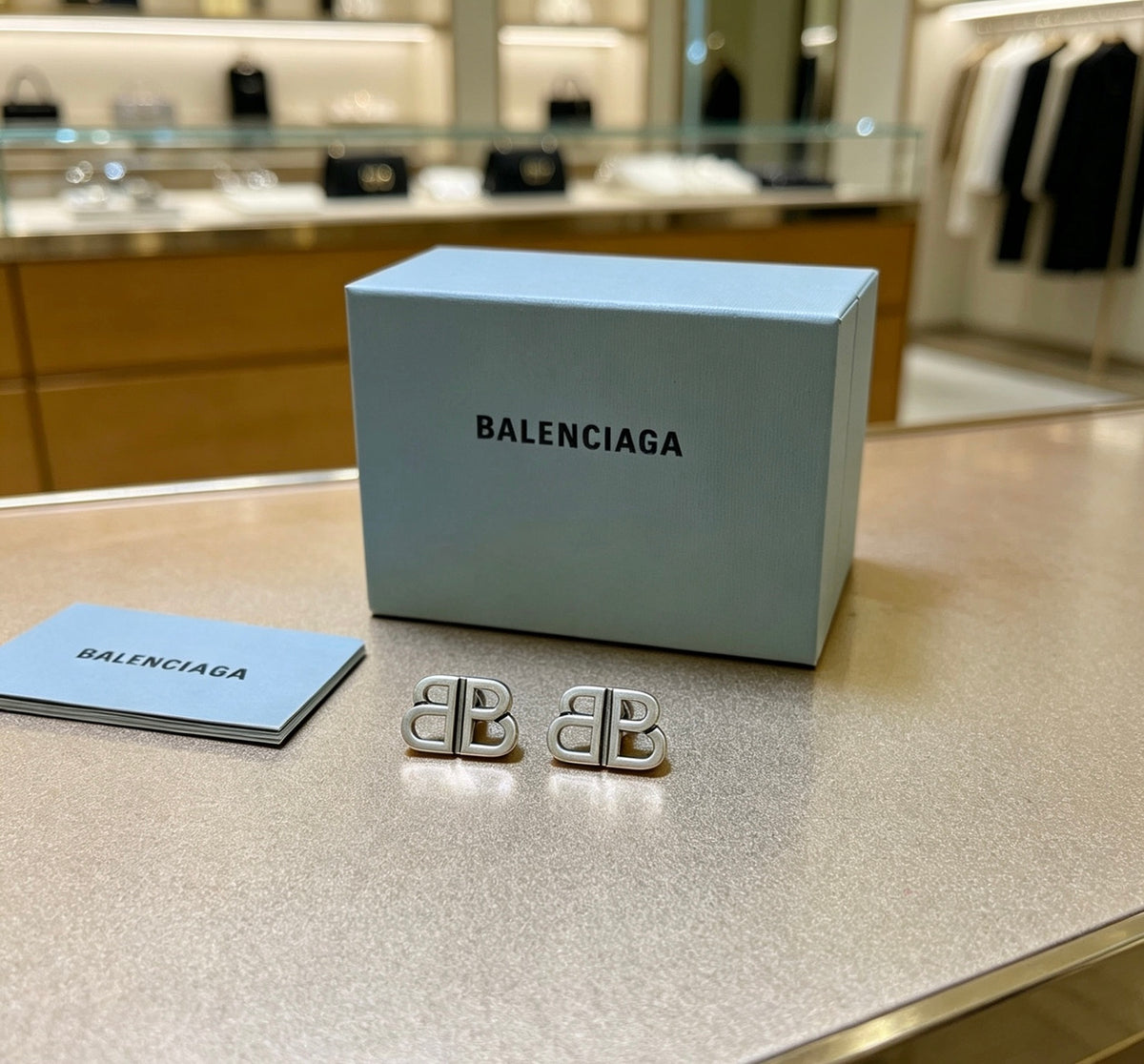 Ring Motif Stud Earrings in Polished Metal-Tone – Design 003 side detail