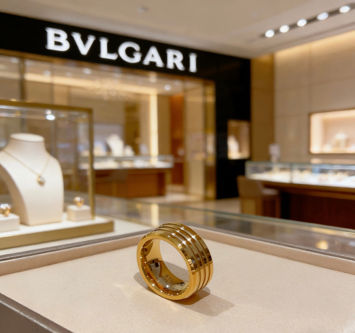 Geometric Emblem Statement Ring in Gold-Tone – Gold Detail – Design 004 front product view