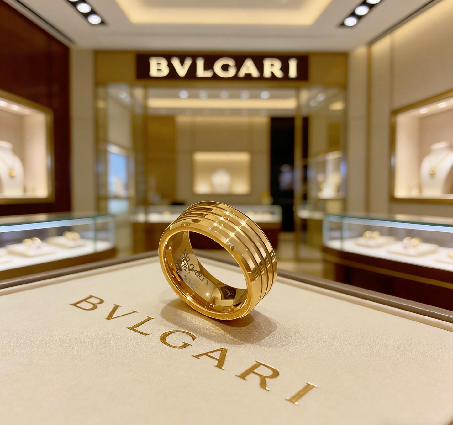 Geometric Emblem Statement Ring in Gold-Tone – Gold Detail – Design 004 side detail