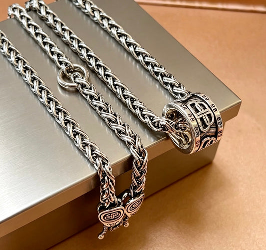 Geometric Emblem Pendant Necklace in Polished Metal-Tone – Vintage Detail – Design 056 main product view