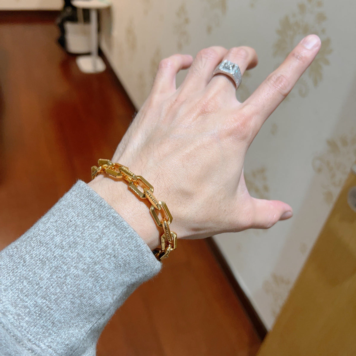 Geometric Emblem Statement Ring in Polished Metal-Tone – Design 077 detail view